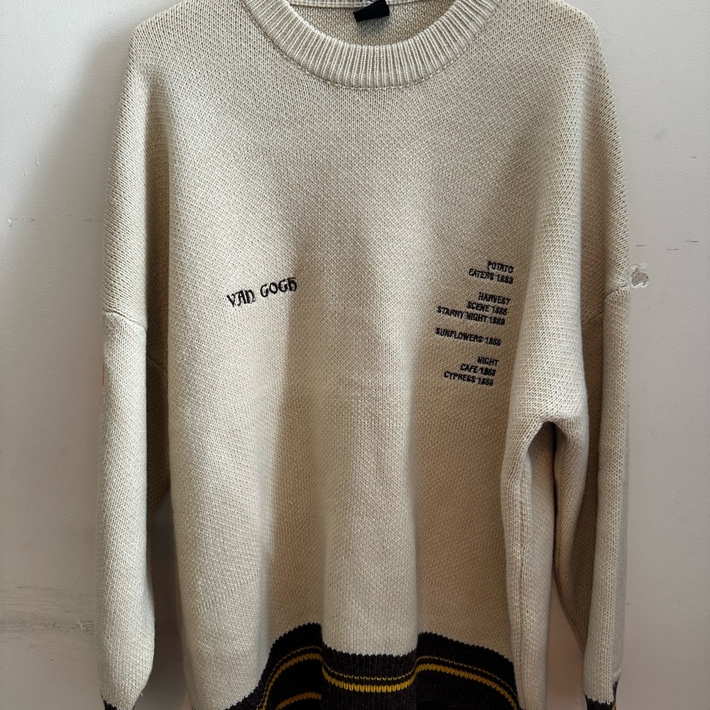 Vencede Vincent Van Gogh Embroidered Cotton Sweater Men’s Medium Off White
